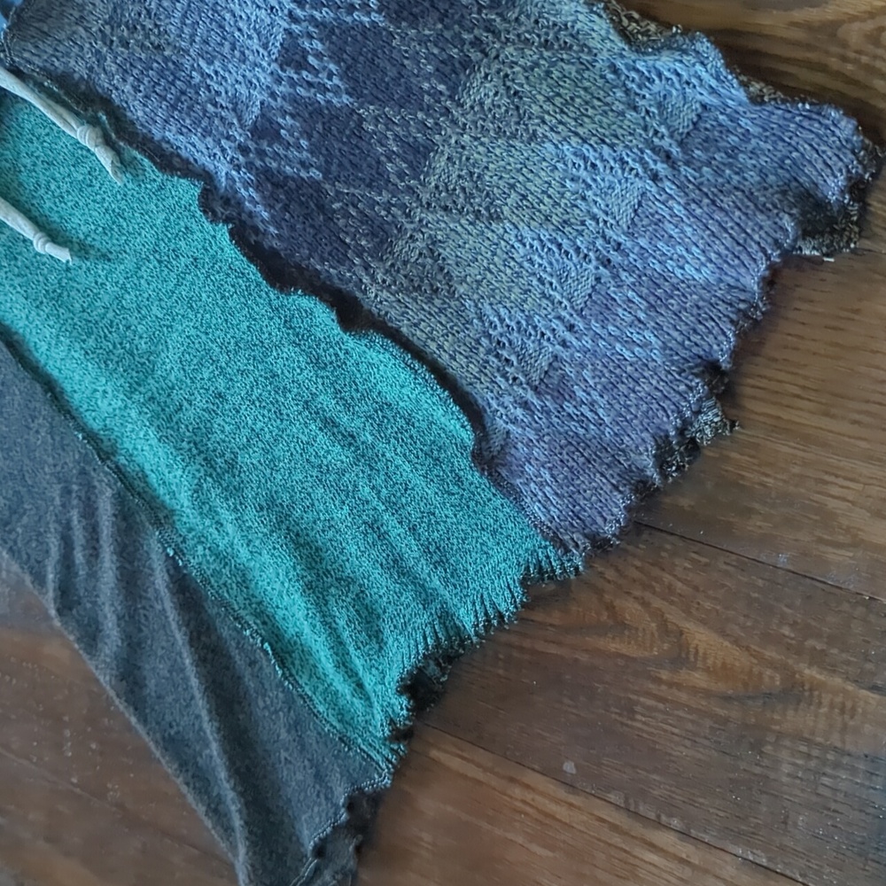 ETSY MOJOWEAR I Blue & Green Upcycled Recycled Boho Drawstring Sweater Skirt, S - Picture 7 of 13